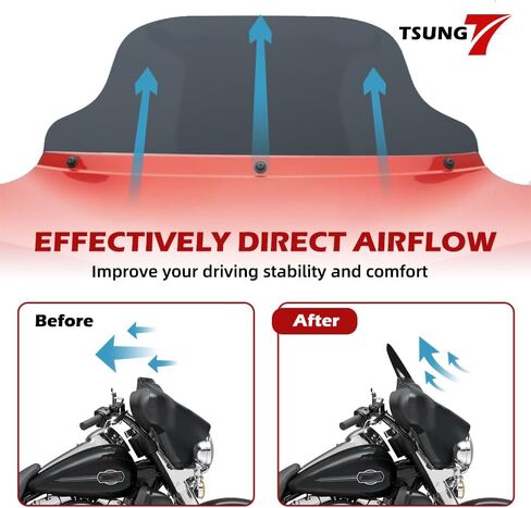 TSUNG 8" Black Wave Windshield Windscreen Wind Splitter Compatible with 1996-2013 Harley Davidson Touring Street Glide Electra Glide Trike FLHT FLHX FLHTK FLHTC FLHTCU (Fit 96-13 Black, 8inch) in Kuwait