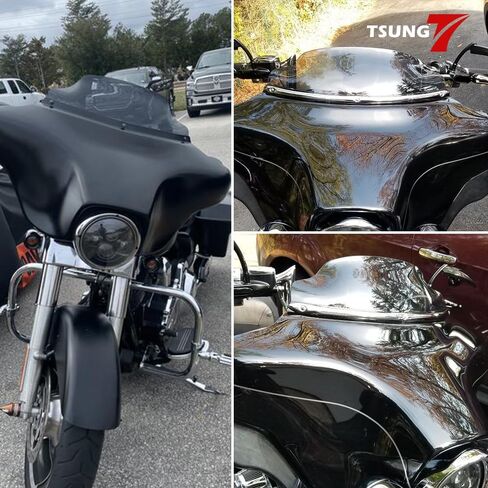 TSUNG 8" Black Wave Windshield Windscreen Wind Splitter Compatible with 1996-2013 Harley Davidson Touring Street Glide Electra Glide Trike FLHT FLHX FLHTK FLHTC FLHTCU (Fit 96-13 Black, 8inch) in Kuwait