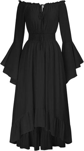 Women Medieval Dress Bell Sleeve Cottagecore Dress Ruffle Maxi Dress Retro Renaissance Costume Corset Peasant Dresses in Saudi Arabia