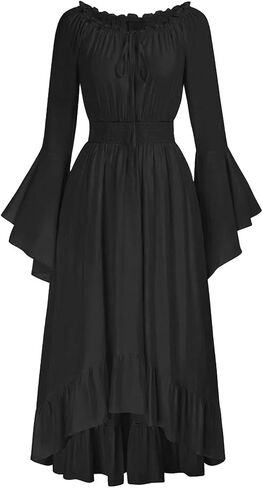 Women Medieval Dress Bell Sleeve Cottagecore Dress Ruffle Maxi Dress Retro Renaissance Costume Corset Peasant Dresses in Saudi Arabia