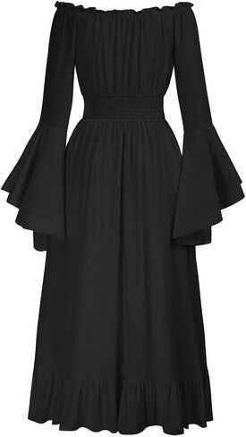 Women Medieval Dress Bell Sleeve Cottagecore Dress Ruffle Maxi Dress Retro Renaissance Costume Corset Peasant Dresses in Saudi Arabia
