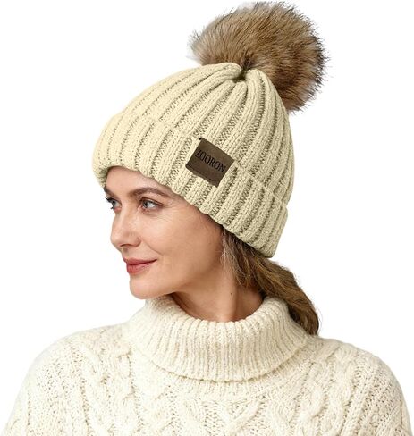 قبعات ZOORON Beanies للنساء في فصل الشتاء المحبوكة مع قبعة جمجمة دافئة من الفرو الصناعي in Kuwait