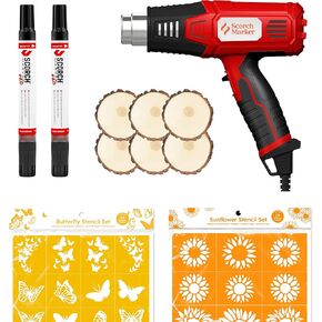 SCORCH MARKER Advance Bundle includes 2 SMPROS, 1500W Heat Gun, 10 Wood Rounds, 2 Vinyl Stencil Packs, Sanding Kit & Wood Finish - Give your Creation Life with a Start to Finish, DIY Crafting Pack! in Kuwait