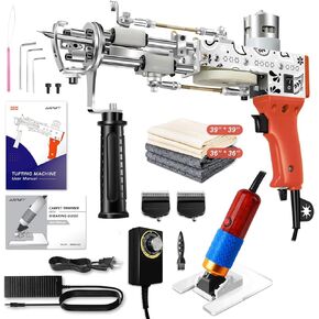 Rug Tufting Gun with Carpet Trimmer Kit 2 in 1 Rug Gun Machine Starter Kit with Rug Shaver Carpet Making Rug Punch Supplies with Cloth (Orange)