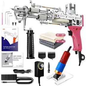 Justuft Rug Tufting Gun مع مجموعة أدوات تشذيب السجاد 2 في 1 مجموعة أدوات بدء تشغيل آلة البساط مع ماكينة حلاقة السجاد ومستلزمات صنع السجاد مع القماش (أسود)