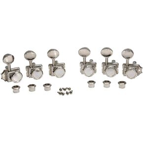 Musiclily Pro 6 inline Vintage Hybrid Style Guitar Locking Tuners Tuning Pegs Keys Machine Heads Set for Squier Classic Vibe Strat/Tele Electric Guitar, Nickel with Oval Button