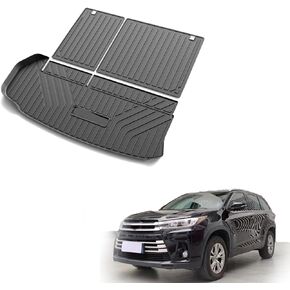 Actkill Cargo Mat & Backrest Mats Compatible with 2014-2019 Toyota Highlander - Black TPE All Weather Waterproof Rear Cargo Liner Rear Trunk Liner Back Seat Cover Protector