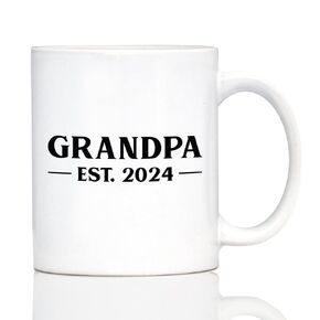 Grandpa Est 2024 - New Grandfather Coffee Mug Gift for First Time Grandparents - Large 15oz White Ceramic Mug