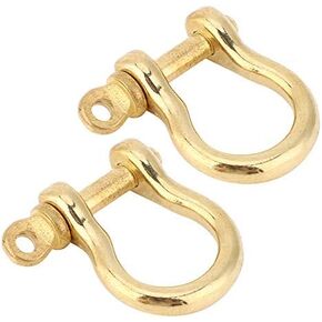 Hztyyier 2Pcs D-Ring Shackle Pure Brass Screw Pin Anchor Shackle Bow Shackle U Type Fob KeyHook, 10mm