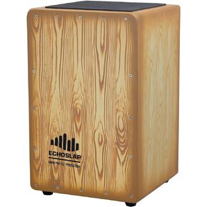 Echoslap Natural Wood Grain Cajon Box Drum - Hand Crafted, 21 Coiled Snare Wires, Maple Frontplate, Siam Oak Body for Vibrant Resonance. Crisp Snare & Deep Bass Padded Seat
