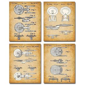 Star Trek Original USS Enterprise Patent Prints - Set of Four Photos (8x10) Unframed - Makes a Great Man Cave Decor and Gift Under $20 for Trekkies