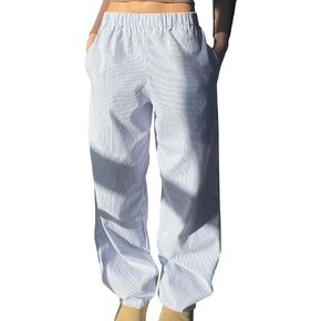NUFIWI Women Y2k Striped Lounge Pants Wide Leg Drawstring Baggy Pajamas Pants High Waist Casual Loose Going Out Pants