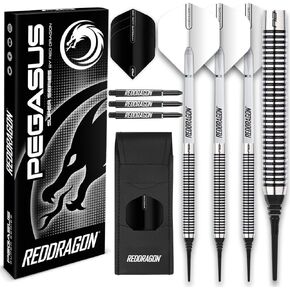 Pegasus Soft TIP Darts Set - 18g or 20g - White Red Dragon Stems and White Flights