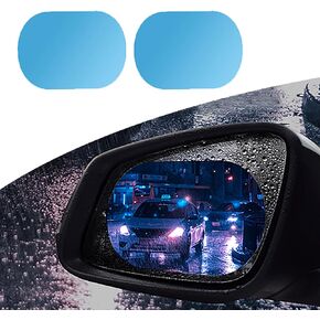 Pack of 2 Car Rear View Mirror Waterproof Film, Anti Fog Glare Rear View Mirror Sticker, HD Protective Clear Auto Parts, Rain Proof Film for Car Window, for Most Cars (Transparent #Oval)
