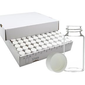 XHPHAPACK 20ml Glass Vials, 24-400 Screw Neck,Transparent,Assembled With White Polypropylene Cap and Foamed Polyethylene Liner, Box of 100