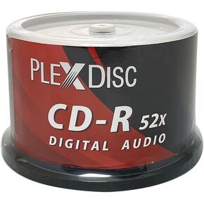 PlexDisc TY Series Blue CD-R 52X 700MB موسيقى رقمية صوت أبيض مركز نفث الحبر قابل للطباعة قرص وسائط قابل للتسجيل - 50pk Cake Box 669-214-Y-BX، 50 قرصًا