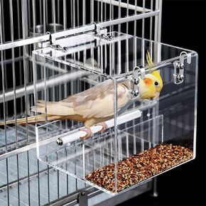 No Mess Bird Feeder for Cage Bird Feeder Automatic Bird Feeder for Cage, Acrylic No Spill Bird Cage Feeder for Parakeet Parrot Cockatiels Lovebirds Canaries Finches Cage Seed Feeder (Small)