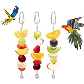 Bird Cage Food Holder Fruit Hanger 3Pcs, Parrot Fruit Vegetable Skewer Fruit Hanger Bird Cage Feeder Foraging Toy for Parakeet Budgie Macaw
