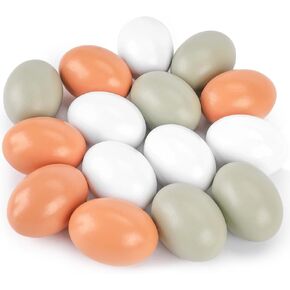 POPLAY 15PCS Wooden Fake Eggs, 3 Colors Wooden Chicken Eggs Faux Eggs for DIY Crafts Easter Egg Painting Chicken Coop