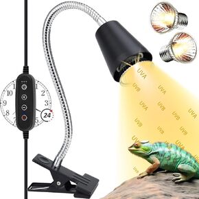 UVA/UVB Reptile Light with Cycle Timer,Reptile Heat Lamp,Turtle Heat Light, Reptile Basking Light with Clamp, Heat Lamp for Reptiles Lizard, Turtle, Snake, Chameleon, Hermit Crab,2 Heat Bulbs