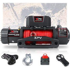Winch 10000 lb. Electric Winch Truck Winch Waterproof IP67 Electric Winch Synthetic Rope Kit with 2 Wireless Handheld Remotes and Wired Handle for 4WD 4x4 Off Road Vehicle Boat Truck