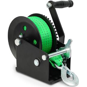 1200lbs Heavy Duty Boat Trailer Winch with 30FT Strap, with Hook, 2-Way Ratchet & 4:1 Gear Trailer Winch, Portable Hand Crank Winch for Boat, Truck, Trailer, RV, Jet Ski