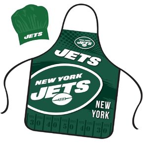 Mojo Licensing New York Jets Apron Chef Hat Set Full Color Universal Size Tie Back Grilling Tailgate BBQ Cooking Host