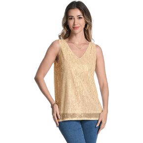 Omertshirt Womens Sequin Tank Tops Glitter Sleeveless Sparkly Club Party Vest