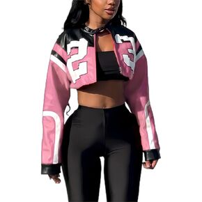 CONCINEROS Women's Faux Leather Jacket Zip Up Cropped Bomber Leather Jacket Women 2023 S-XL in Kuwait