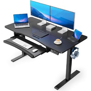 HUANUO 48" x 24" Electric Standing Desk with Large Keyboard Tray(26.7"), Adjustable Height Stand Up Desk for Home Office, 4 Memory Height Settings, 2 Headphone Hooks, Computer Workstation, Black