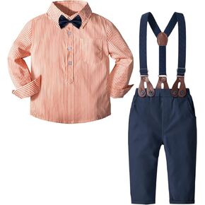 Sadarkes Toddler Boys Suits Set Kids Wedding Outfit Clothes - Shirt + Bowtie + Suspender Pants, 3 Months - 4 Years Orange