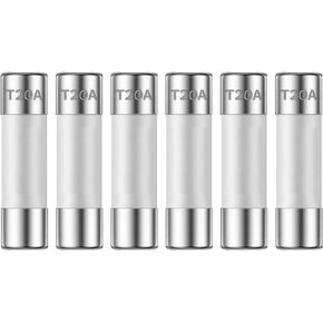 ALLECIN Microwave Fuse 20A 250V Slow Blow 6X30MM Time Delay Ceramic Cartridge Fuses 20 Amp 250 Volt T20A Universal Compatible Replacement Parts for GE WB27X10388 Kenmore Microwaves (Pack of 6pcs)