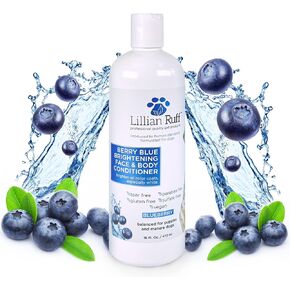 Lillian Ruff Berry Blue Brightening Face and Body Conditioner for Dogs & Cats - Tear Free Blueberry Conditioner - Remove Tear Stains, Hydrate Dry Skin, Add Shine & Luster to Coats - Made in USA (16oz)
