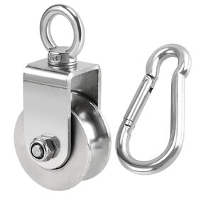 MAHIONG 2 Inch U Type Swivel Pulley, 992 Lbs Loading Capacity Heavy Duty 304 Stainless Steel Pulley Roller Super-Silent Detachable 360 Degree Traction Wheel with 1 Spring Snap Hook