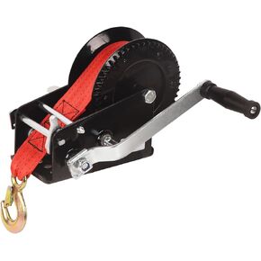 Doppy 3500lbs Boat Trailer Winch, Hand Winch Heavy Duty Hook with 32ft Red Strap, Gear Ratio: 4:1/8:1,Two Way Ratchet Boat Winch for Trailer ATV Boat