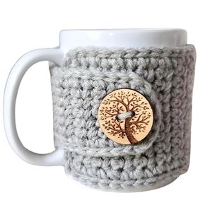 Winter Mug Sweater, Tree of Life Mug Cozy Sleeve, Holiday Cup Cover (Rose Pink)