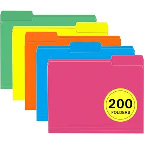 File Folder, RAZCC 200 Pack 1/3 Cut Tab Colored File Folders, File Folder Letter Size for Office Classroom Use, Assorted 5 Colors Folders with Tabs