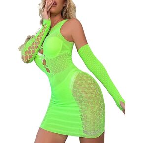 Abien Womens Fishnet Bodysuit Green Lingerie Sexy Bodystocking Lace Babydoll Mesh Lingeries for Women and Girls