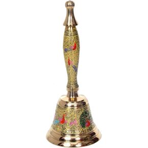 Hashcart® Brass Hand Bell Call Bell | Puja Bell for Mandir | Indian Pooja Ghanti for Temples Diwali Decorations | Christmas Bells Colorful Jingle Bel | 7inch | White