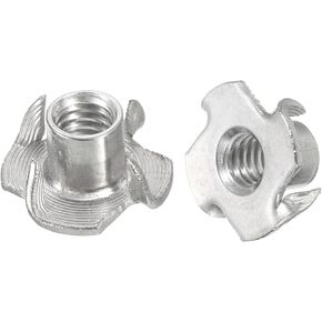 uxcell 1/4"-20 T-nut 25pcs 304 Stainless Steel 4 Pronged Tee Nuts for Furniture Woodwork Cabinetry Threaded Insertion