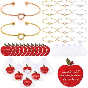 Ferreve 18 Sets Teacher Appreciation Gifts for Women Teacher Bracelet Teacher Knot Bracelets Heart Bracelet with Thank You Cards and Gift Bag Teacher Assistant Gifts Teacher Aide Gifts for School Gift