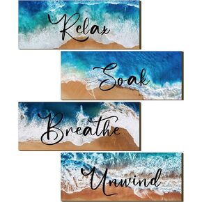 Maitys Summer Beach Signs Ocean Theme Coastal Bathroom Wall Decor Wood Sea Nautical Bathroom Decor Wooden Wall Art Plaque for Bedroom(Novelty,3 Pcs)