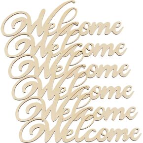 iplusmile 20pcs Welcome Wood Cutout Sign, Unfinished Letter Sign Farmhouse Front Door Sign Wooden Sign Wall Hanging Pendant Ornament Decor for Home Coffee Bar Restaurant