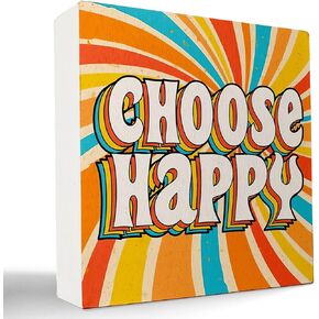 kunlisa Groovy Find Something Good in Every Day Retro Flower Rainbow Wooden Box Sign Desk Decor,Positive Quote Wood Block Plaque Box Sign for Home Girls Room Dorm Wall Shelf Tabletop Decoration