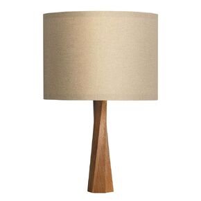 DEZAART Mid-Century Modern Wood Table Lamp (10") – Hand-Carved Massif Beech Wood Stand/Beige Lamp Shade / E14 Light – Lighting for Living Room, Bedroom & Hallway in Kuwait