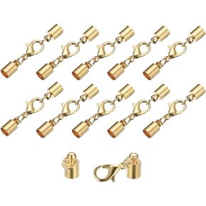 uxcell 10Sets 3mm Leather Cord End Caps with Lobster Claw Clasps, Barrel Terminators for DIY Making Leather Bracelets, Bronze Tone