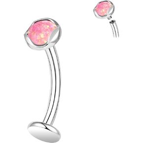 ZS ASTM F136 Titanium Belly Button Ring, 14G Opal Stones Navel Jewelry, 6/8/10/12/14MM Internally Threaded Long Bar Navel Barbell Stud Flat Back Belly Piercing