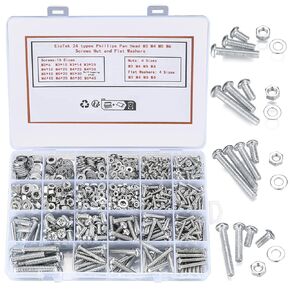 1080 Pcs Screws and Bolts and Nuts Assortment Kit, Cross Pan Head Screws Nuts and Bolts and Washers Set, Hex Socket Head Cap Machine Screws, Bolts and Nuts Kit for Industrial Household Electronic