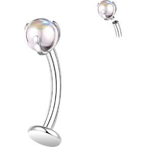ZS ASTM F136 Titanium Belly Button Ring, 14G Colourful Stones Navel Jewelry, 6/8/10/12/14MM Internally Threaded Long Bar Navel Barbell Stud Flat Back Belly Piercing