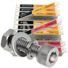 EEEEE 880PCS Metric M6 M5 M4 M3 Metric Bolt Assortment Metric Screws Assortment kit 16 Sizes Set Hex Socket Head Cap Screw 304 Stainless Steel Assorted Nuts and Bolts Washer S2 Steel Allen Wrench